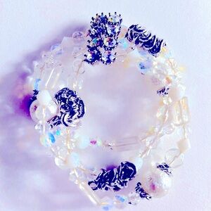 Bracelet vintage Opalite, crystals, “Pearl”, silver, rhinestone 3-strand stretch